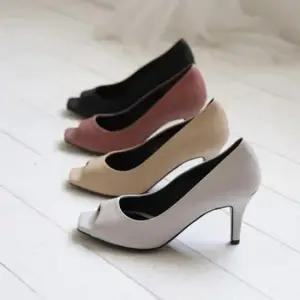 토오픈힐 여성 토오픈 하이힐 베이직 모던 가죽 힐