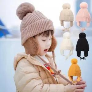 아동 니트 비니 겨울 방한 유아 키즈 털방울 앙상블 귀마개