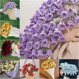 에머리 크로셰 꽃 장미 꽃다발 담요 수제 로맨틱 니트 침대 어머니의 날 생일을 위한 재료 키트