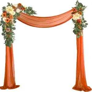 룩인 인조 꽃 웨딩 아치 장식 키트 3팩 - 테라코타 아오보르 꽃꽂이 2개 결혼식 배경 시폰 드레이프 1개