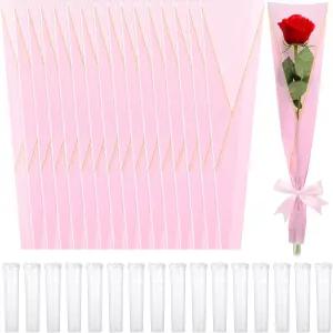 Nothshop 400 싱글 로즈 슬리브 벌크 발렌타인 플라워 포장 키트 200개 부케 백 어머니의 날 결혼식 졸업식