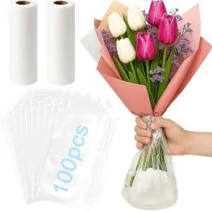 꽃다발용 투명 꽃물주머니 100개 꽃꽂이용 20개 튼튼한 물주머니 11.8x11.8인치 신선 컷 포장지 장미