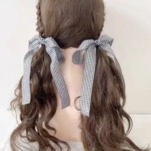 [셀러에이드]체크 롱리본 헤어머리끈