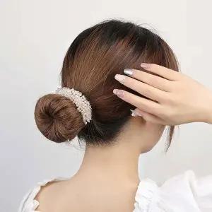 [셀러에이드]큐빅 와이어 머리끈 올림머리 화이트펄 당고머리