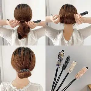 [셀러에이드]큐빅 와이어 머리끈 올림머리 네이비믹스 당고머리