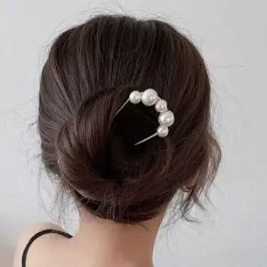 [셀러에이드]액세서리 진주 올림 장식 헤어핀 비녀 여성 머리 U자형헤어핀