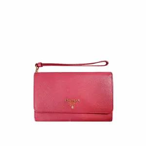 [중고명품] 여성 사피아노 비텔로 레더 스트랩 지갑 미디움 핑크 1M1426