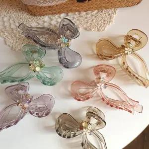 [하프클럽/]여자 로맨틱 무드 리본 큐빅 데일리 헤어 집게핀