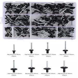 200피스 8-18mm 블랙 알루미늄 블라인드 리벳 네일 장식 버섯 머리 팝 가구 구색 키트