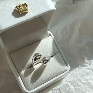 [하프클럽/]여자 데일리룩 세련된 물방울 오픈 실버 반지