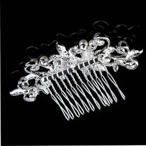 [콩심팥심]큐빅 진주 플라워 빗 우아한 크라운