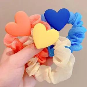 [콩심팥심]파스텔 컬러 곱창 스크런치 하트 머리끈