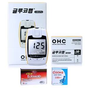 오상헬스케어 글루코랩 오토코딩 혈당계+시험지 100매+채혈침 100개+국산솜 100매