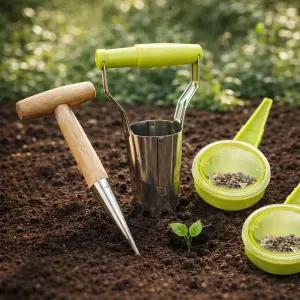 3종세트 한손 모종 이식기 씨앗 분배기 식재봉 스텐 모종기 모종삽 막대 모종심기 정원 원예 가드닝 용품
