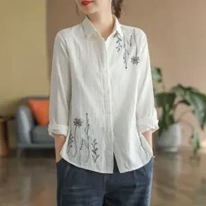 은창]바람길 야생화 자수 린넨 혼방 블라우스 셔츠 남방 여름 상의 여름 아우터 긴팔 상의 아우터 바람막이