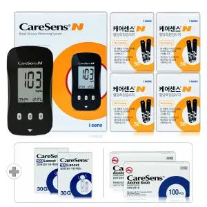 케어센스N 혈당측정기[혈당계+시험지 210매+정품침 210개+정품솜 200매]