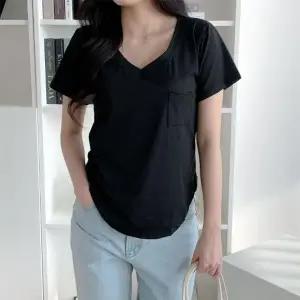 브이넥 포켓 반팔티 여자 기본 무지 면티 여름 티셔츠 여성 기본티 무지티 라운드