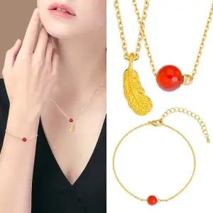 [골드퀸즈] 24K 순금 행운 깃털 세트 (24K 펜던트 + 체인 목걸이 + 14K 컷팅볼 커닐리언 목걸이 + 14K 컷팅