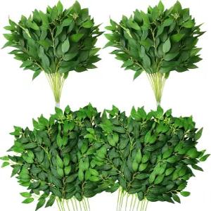 선칼라 15개 인조 이탈리아 러스커스 그리너리 스템 55cm 21.6인치 가짜 잎 화환 가지 실크 DIY 웨딩 아치