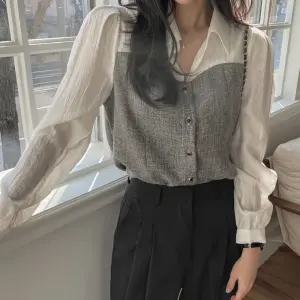 [봄신상/하객룩] 트위드 배색 블라우스