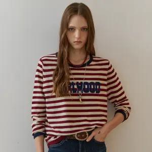 [MAXZA] 배색 스트라이프 레터링 라운드넥 니트