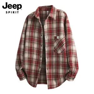 JEEP SPIRIT 커플 루즈 셔츠 캐주얼 긴팔 격자무늬 가을 남방