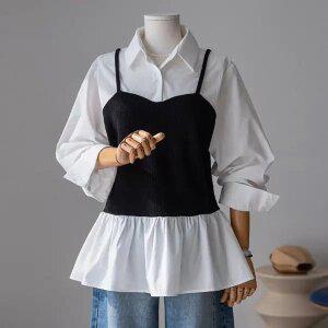 (안나앤플러스) 세른 뷔스티에 블라우스[셔츠EDL99] 빅사이즈