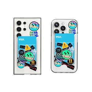 최신 갤럭시 아이폰 케이스 홀로그램 스마일 투명 카드수납 / 핸드폰 12 13 14 15 16