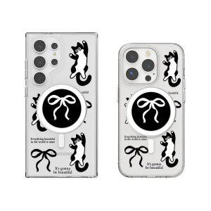 최신 귀여운 갤럭시 아이폰 케이스 블랙 리본 고양이 맥세이프 스마트톡 / 핸드폰케이