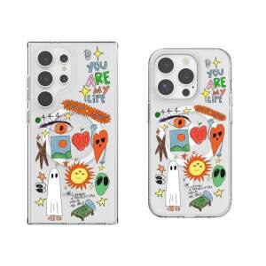 최신 귀여운 갤럭시 아이폰 케이스 빈티지 스케치 맥세이프 투명 / 핸드폰 12 13 14 1