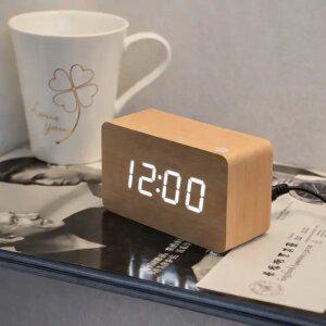 탁상 시계 디지털 LED 우드 무소음 인테리어 전자 알람 책상용 소형