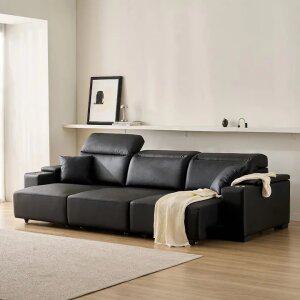 [삼익가구]스테이온 헤드틸팅 모션 확장형 슬라이딩 3/4인용 가죽 리클라이너 소파(홈