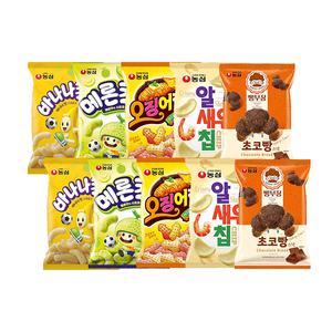 농심 빵부장 초코빵 55g+알새우칩 68g+메론킥 60g+바나나킥 75g+오징어집 78g 각 2개