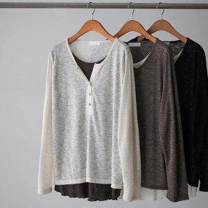 (안나앤플러스) 캐일 레이어드 버튼 니트티[티셔츠ECY36] 빅사이즈