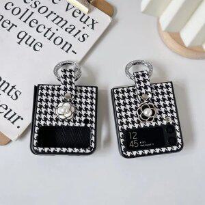 갤럭시 Z플립 5 4 3 진주 체크 폰 케이스 풀커버 핑거링 포함