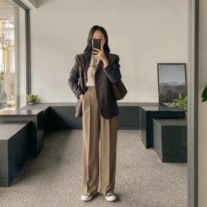 [시크릿라벨] [3단기장/뒷밴딩] 투핀턱 와이드 슬랙스