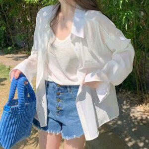 여성 시스루셔츠 링클프리 자외선차단 얇은 여름긴팔남방