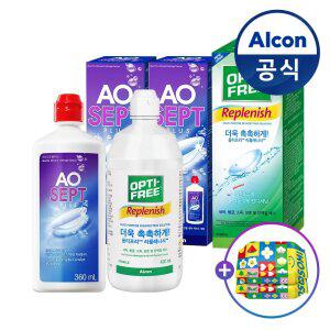 옵티프리 렌즈세척액 에이오셉 플러스 360ml 2개+리플레니시 420ml 1개(+물티슈 40매)