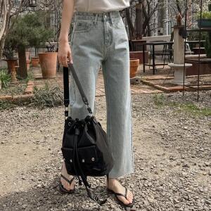 [시크릿라벨] [승마살커버] 와이드 밑단 컷팅 데님 팬츠