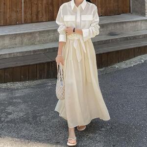 [시크릿라벨] [떠나요/안감/주머니] 뷔스티에 링클 롱 원피스