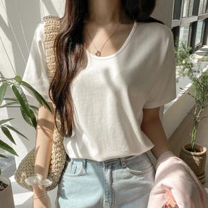 [탱글촉촉/데일리템] 쫀쫀 유브이넥 반팔티