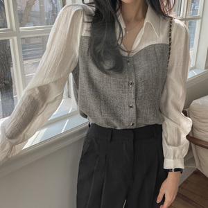 [봄신상/하객룩] 트위드 배색 블라우스