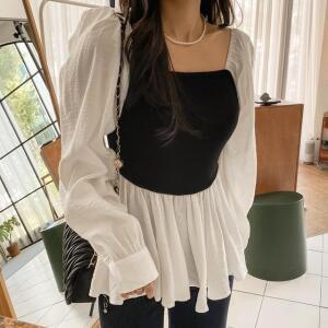 [시크릿라벨] [투웨이/체형커버] 골지탑 플레어 블라우스