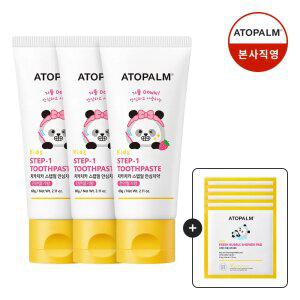 아토팜 키즈 치카치카 스텝일 안심치약 천연딸기향 60gx3개+[증정]프레쉬버블샤워패드