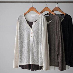 (안나앤플러스) 캐일 레이어드 버튼 니트티[티셔츠ECY36] 빅사이즈