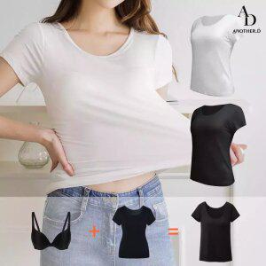 (2개세트) 모달 투인원 스포츠브라 티셔츠 캡내장 노브라 반팔티