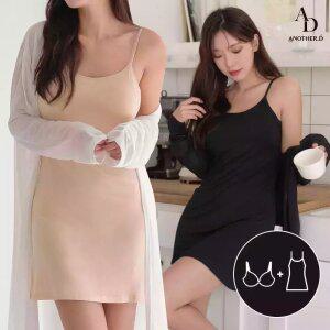 [브라캡 내장] 포인원 끈 브라 원피스 나시 슬립