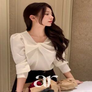 (프리미엄원단/구김제로/2타입소매) 베르엘 퍼프소매 반팔 긴팔 언발 꼬임 새틴 블라우