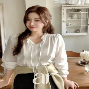 (저가상품비교불가/포근기모소재) 르누 넥라인 프릴 기모 블라우스 프릴블라우스 여리