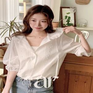 (봄블라우스/핀터레스트무드) 멜리스 레이스 프릴 후드 블라우스 bs8627